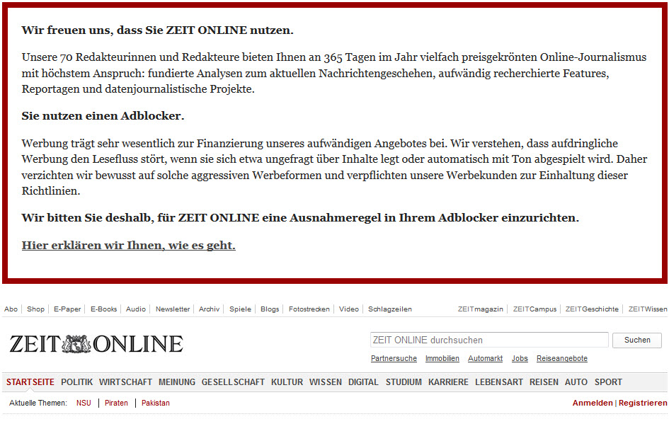 Screenshot Zeit Online